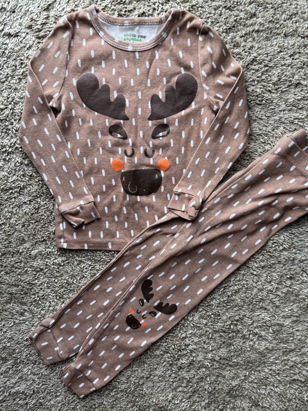 Chick Pea Pajamas Reindeer 2T Brown Cotton Pajama Set